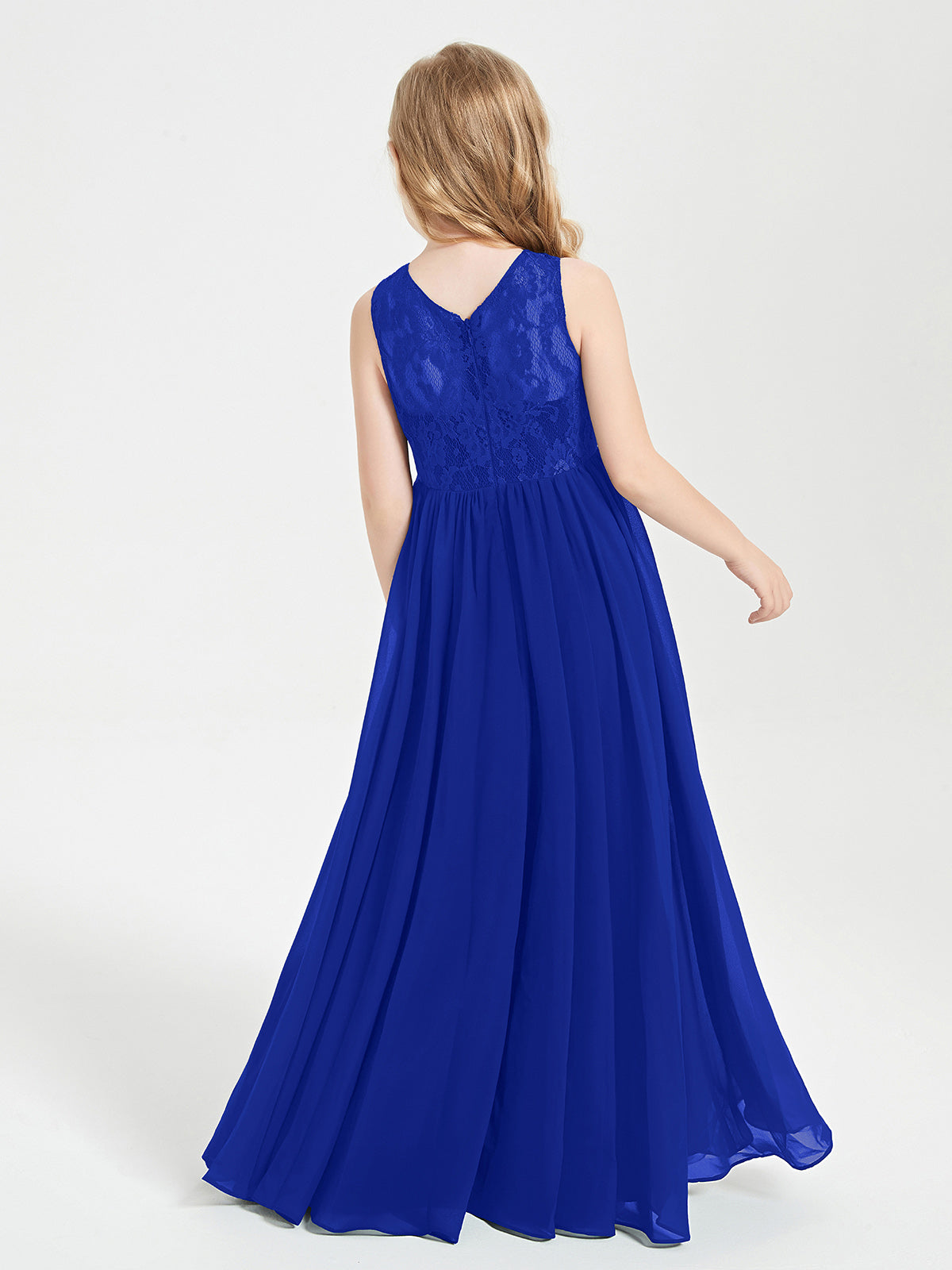 Long Junior Bridesmaid Dresses Lace Top Royal Blue